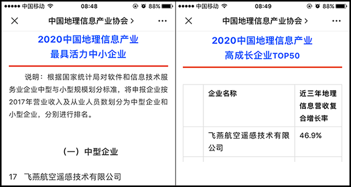 喜訊丨飛燕遙感榮獲2020中國(guó)地理信息產(chǎn)業(yè)最具活力中型企業(yè)榮譽(yù)稱(chēng)號(hào)，榮耀入選2020中國(guó)地理信息產(chǎn)業(yè)高成長(zhǎng)企業(yè)TOP50！